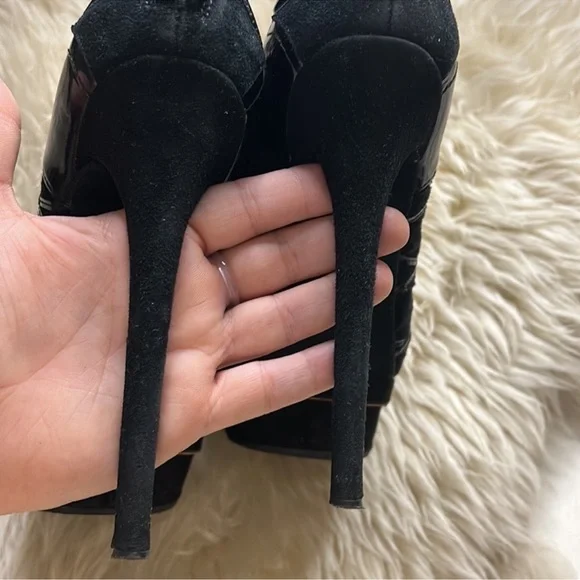 Brian Atwood Figara Suede Patent Platform Boots    Sz 6 - Picture 5 of 7